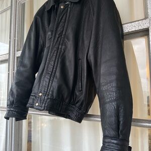 Midway Black Leather Bomber Jacket - Men's